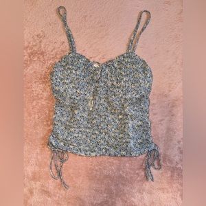 Blush BJ Womens Sheer Blue Crop Tank Baby Blue Floral Size Medium